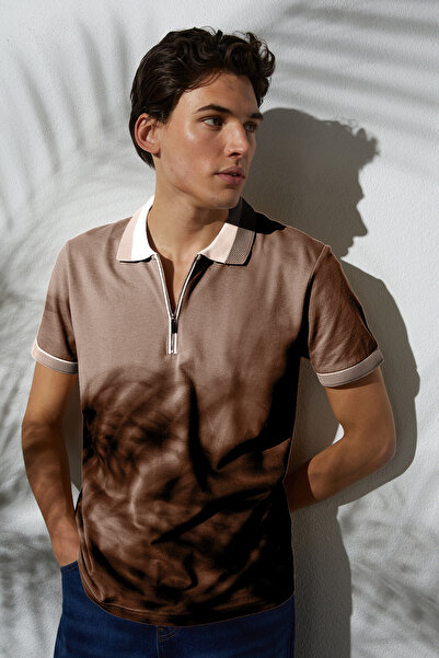 Tudors Ανδρικό T-Slim Fit Slim Fit 100% βαμβακερό απλό πικέ μπλουζάκι με γιακ...