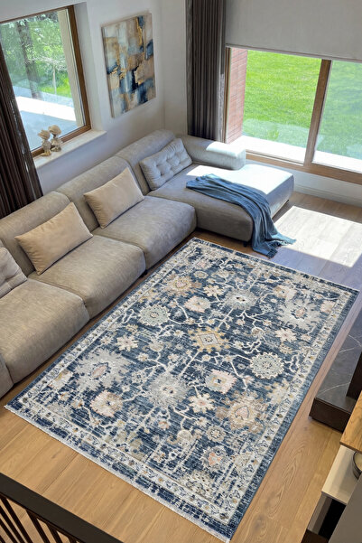 Cool Halı Zaraf Ναυτικό Μπλε Εθνικό Μποέμ Χαλί – Λεπτό Καλοκαιρινό Vintage Υφ...