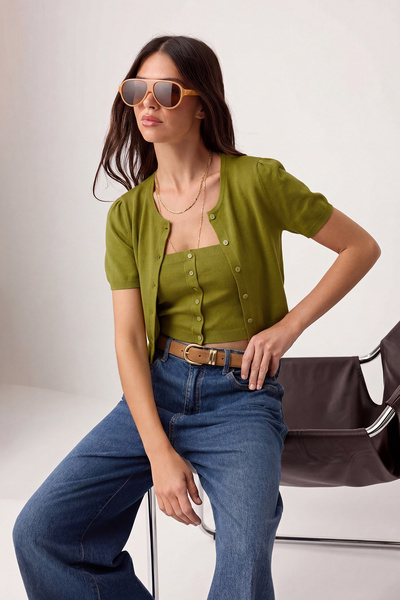 Συλλογή Trendyol Μπλούζα χωρίς τιράντες από πλεκτό νήμα Oil Green Premium - Σ...