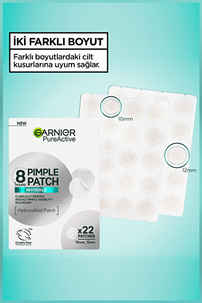 Garnier Pimple Patch 22'li Sivilce Bandı, Hidrokolloid Bant, 8 Saatte Hızlı Etki, Görünmez Akne Karşıtı Bant