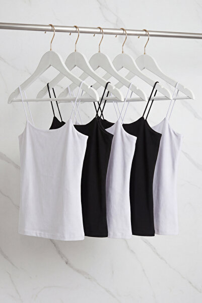 Trendyol Curve 3 τεμάχια Λευκά, 2 τεμάχια Μαύρα Βασικά Πλεκτά με Λεπτές Τιράν...