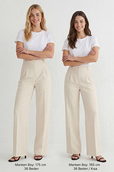 Συλλογή Trendyol Παντελόνι υφαντό Palazzo πλισέ σε εκρού χρώμα με φαρδιά μπατ...