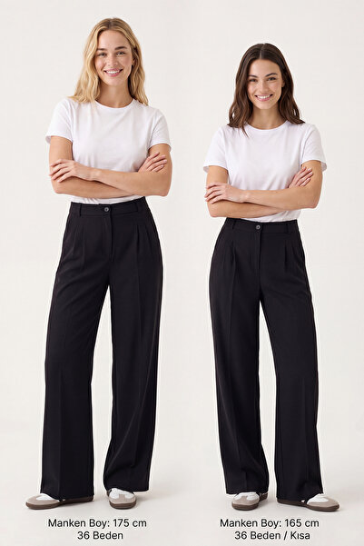 Συλλογή Trendyol Μαύρο πλισέ παντελόνι με φαρδύ πόδι/φαρδύ υφαντό TWOAW25PL00...