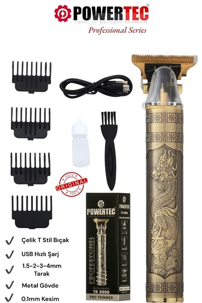 POWERTEC Tr-8950 Profesyonel Şarjlı Saç Sakal Vücut Kıl Tüy Alma Kadın Erkek ...
