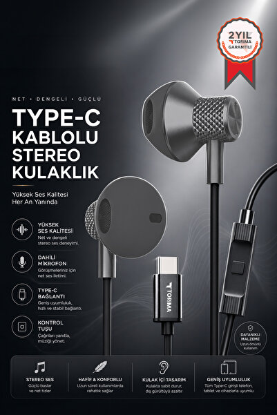 Torima Kablolu Kulaklık Type-C Girişli Kulak İçi Kulaklık TC05 Gri