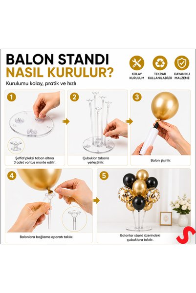 Süsle Baby Party Balon Standı, 7 Çubuklu - 70 Cm ( Balon Hariç )
