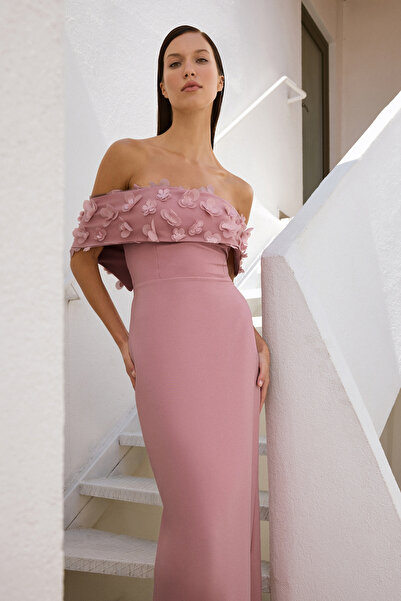 Συλλογή Trendyol Dusty Rose Carmen γιακάς λουλουδάτο απλικέ Λεπτομερές υφαντό...