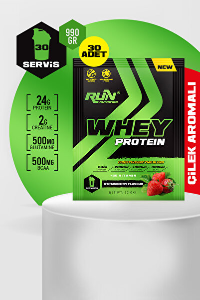 Run Nutrition بروتين مصل اللبن بنكهة الفراولة - 30 قطعة - 990 جرام