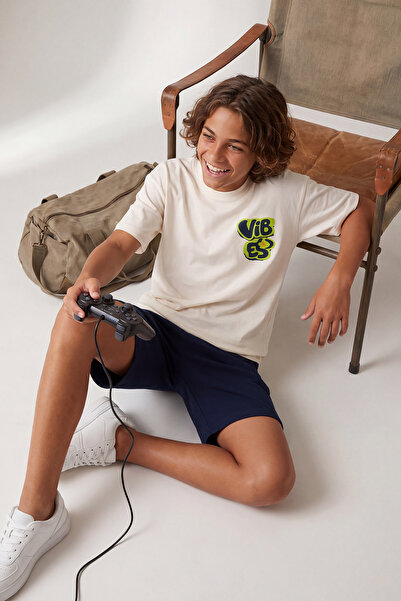 TRENDYOLKIDS Stone Printed Knitted Boys' Top and Bottom Set Tkdss26Au00113