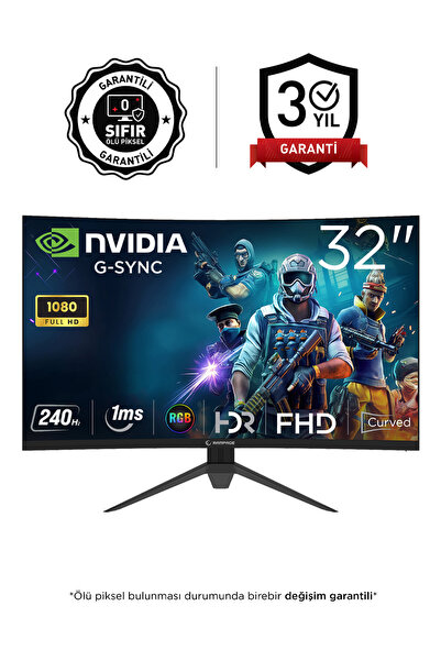 Rampage Drop DR32R240C 32 240Hz 1ms CSOT VA FHD Freesync HDR RGB PC Curved Oy...