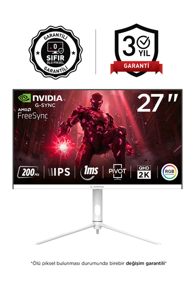 Rampage Glacier GL27R200Q 27'' 200Hz 1ms Fast IPS QHD 2K AdaptiveSync RGB Piv...