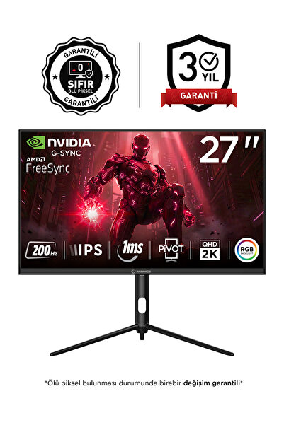 Rampage Glacier GL27R200Q 27'' 200Hz 1ms Fast IPS QHD 2K AdaptiveSync RGB Piv...