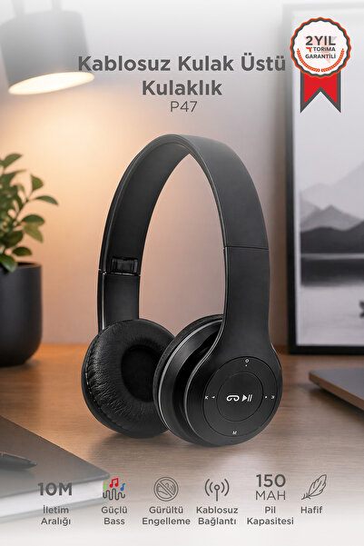 Torima Bluetooth Kulaklık Kulak Üstü Kablosuz Kulaklık P47 Siyah