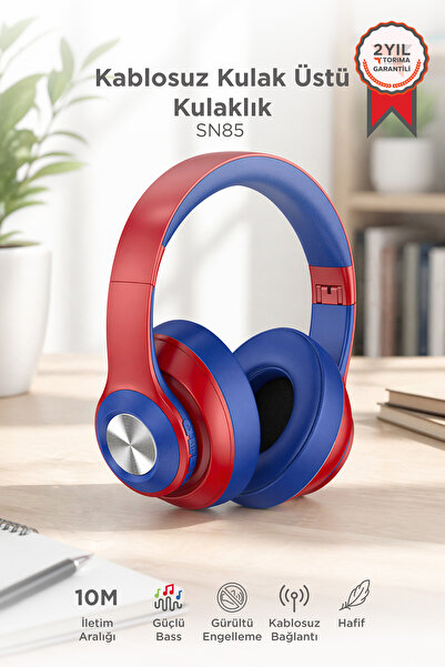 Torima Bluetooth Kulaklık Kulak Üstü Kablosuz Kulaklık SN85 Kırmızı Mavi