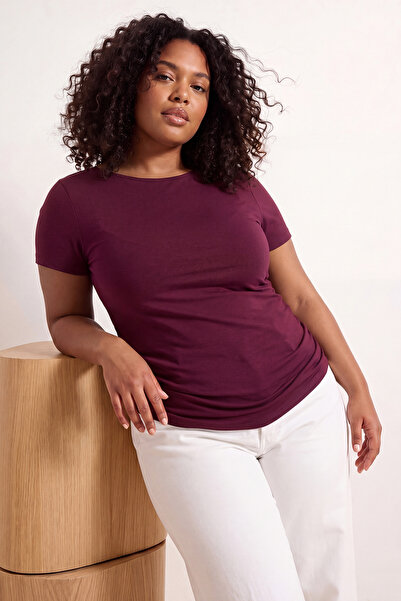 Trendyol Curve Μπλούζα Βουργουνδίας από βισκόζη με ριμπ ύφανση και πλεκτό σχέ...
