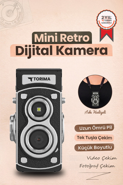 Torima Mini Retro Dijital Fotoğraf Makinesi Video Kamera 1080P CMR44 Siyah