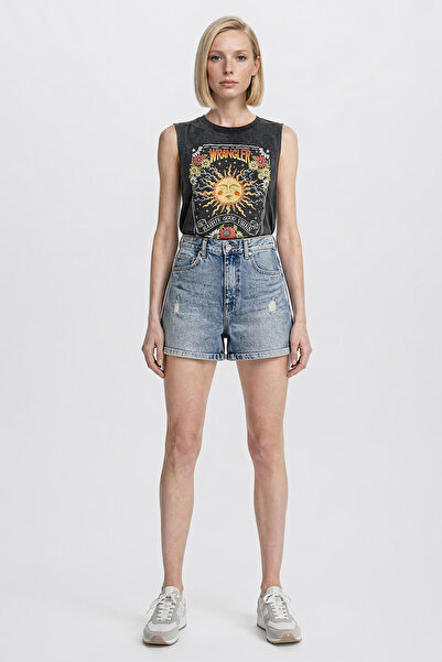 WRANGLER %100 Pamuk Regular Fit Normal Kesim Mavi Mini Denim Jean Şort