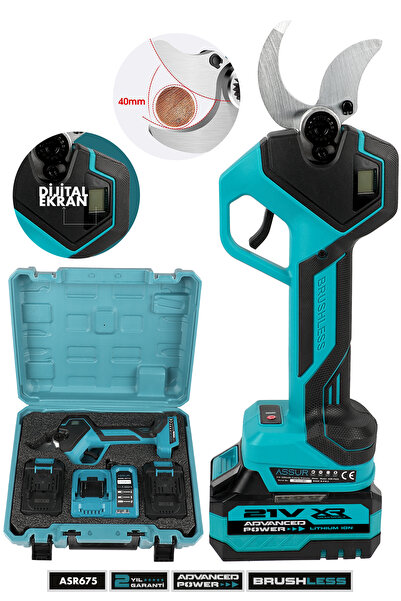 ASSUR 21V Çift Akülü 40 mm Ağaç Odun Dal Kesme Makinesı Şarjlı Dijital Budama...