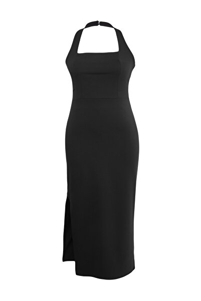 Trendyol Curve Μαύρο υφαντό φόρεμα Finike μεγάλου μεγέθους TBBSS26AH00017