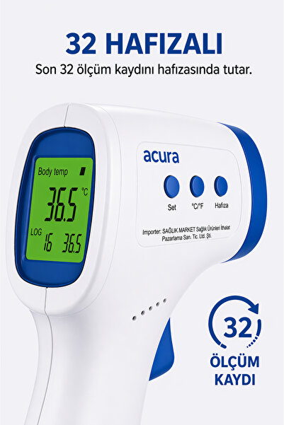 Acura Temassız Kızılötesi Ateş Ölçer Renkli Ekranlı, Nesne Ve Vücut Ölçer Ac-9270