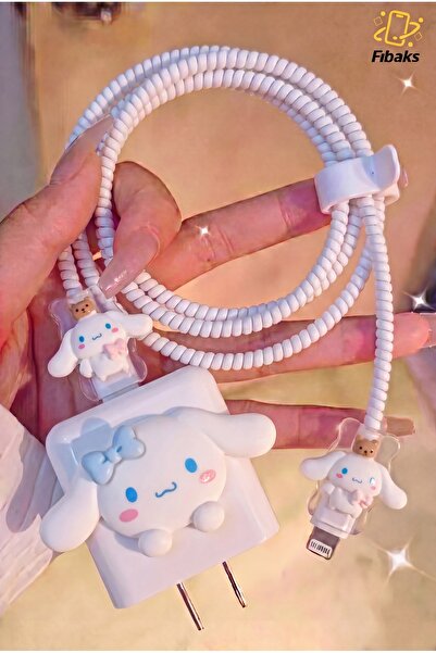 Fibaks iPhone 18W/20W/25W Cinnamoroll Şarj Aleti Koruyucu Şarj Kablosu Örme A...
