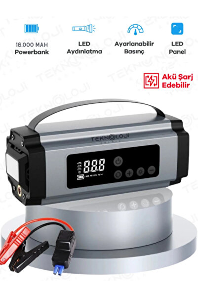 Teknoloji Gelsin Taşınabilir Araç Pompası 16.000 mAh Akü Şarj Eden Oto Kompre...