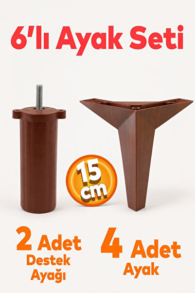 Badem10 Kale 6'lı Set Mobilya Tv Ünitesi Koltuk Kanepe Destek Ayağı 15 Cm Kah...