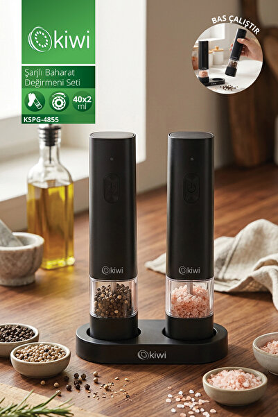 KSPG-4855Rechargeable Spice Grinder Set Black| Ceramic Grinder & Adjustable & Type-C