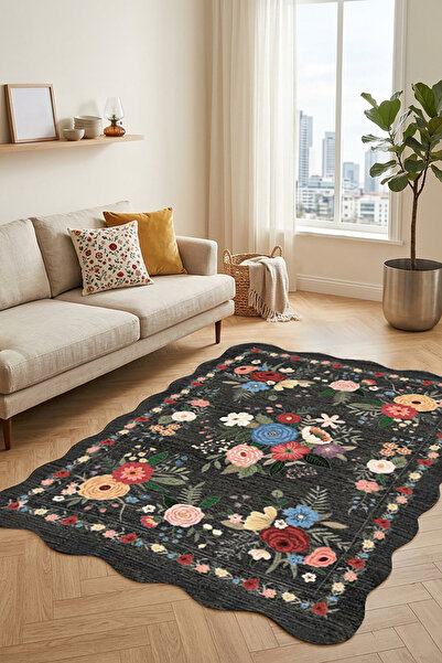 Decomia Home Dijital Kaymaz Yıkanabilir Renkli Etnik Retro Salon Halısı Mutfa...