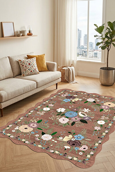 Decomia Home Dijital Kaymaz Yıkanabilir Renkli Etnik Retro Salon Halısı Mutfa...