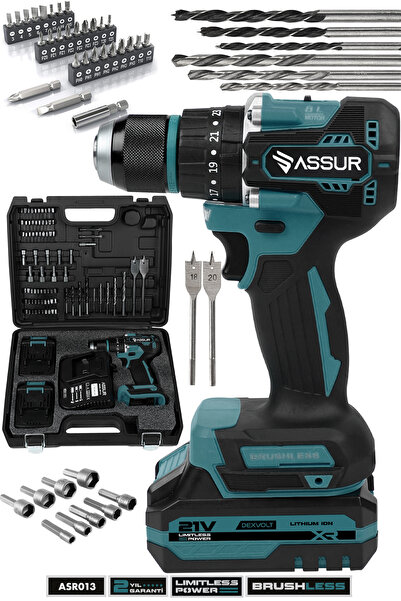 ASSUR 21v Dayanıklı Kömürsüz Motor Çift Akü Çelik Mandren Darbeli Şarjlı Matk...