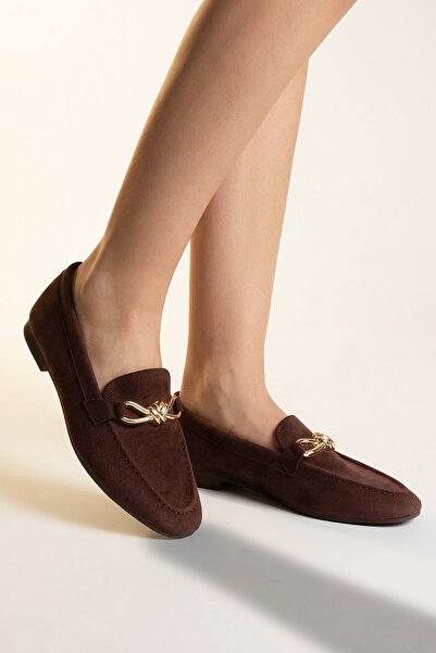 Yaya by Hotiç Γυναικείο Καφέ Σουέτ Χρυσό Λεπτομέρεια με αξεσουάρ μοκασίνια