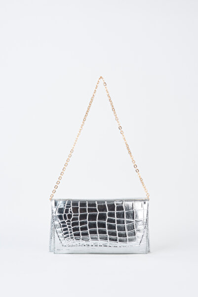 Vivaq Γυναικείος ασημένιος φάκελος Croco με σχέδιο 2 θέσεων, μίνι λουράκι αλυ...