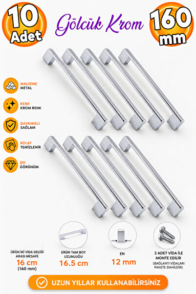 Badem10 Gölcük Chrome (160 MM-16 CM) Μεταλλικά Έπιπλα Συρτάρι Κουζίνας Ντουλά...