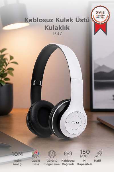 Torima Bluetooth Kulaklık Kulak Üstü Kablosuz Kulaklık P47 Beyaz