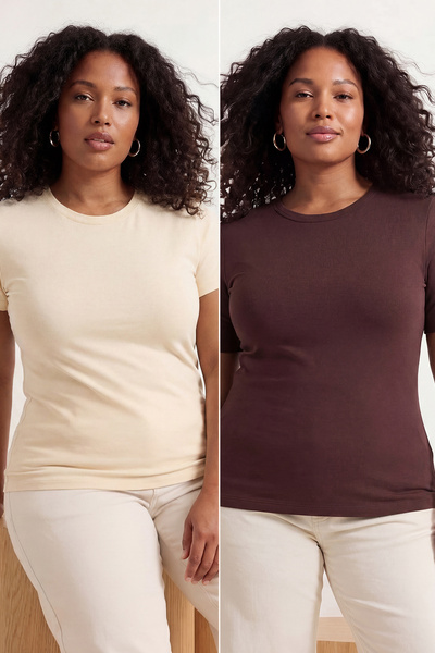 Trendyol Curve Brown-Beige 2-Pack Lycra Combed Cotton Single Jersey Knitted P...