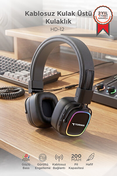 Torima Bluetooth Kulaklık Rgb Işıklı Güçlü Bas Kulak Üstü Kablosuz Kulaklık H...