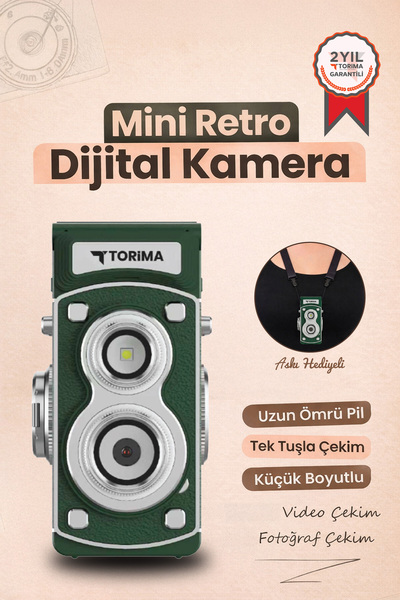 Torima Mini Retro Dijital Fotoğraf Makinesi Video Kamera 1080P CMR44 Yeşil