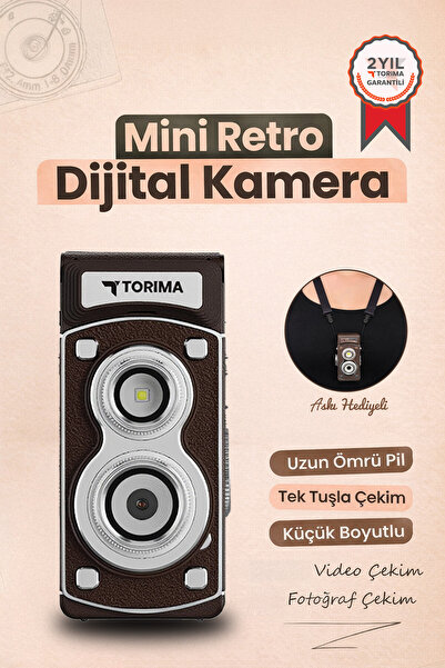 Torima Mini Retro Dijital Fotoğraf Makinesi Video Kamera 1080P CMR44 Kahverengi