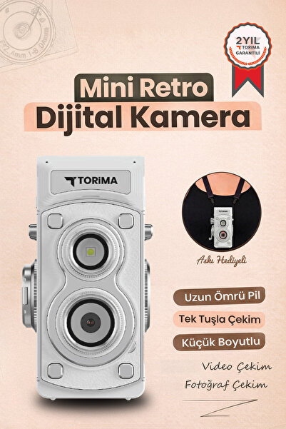 Torima Mini Retro Dijital Fotoğraf Makinesi Video Kamera 1080P CMR44 Beyaz