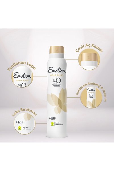Emotion Gold Bliss Kadın Alüminyumsuz Vegan Deodorant 6x200 Ml Hızlı Kurur, Leke Bırakmaz