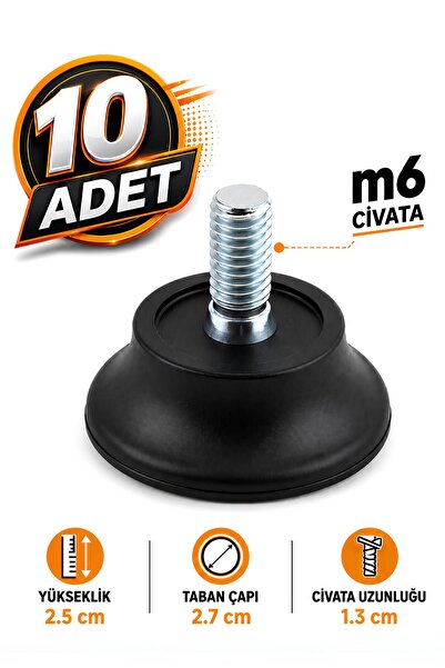 Badem10 10 ΤΕΜ. Πόδια με σφαιρική άρθρωση Bingo με μπουλόνια M6, Μαύρο πόδι π...