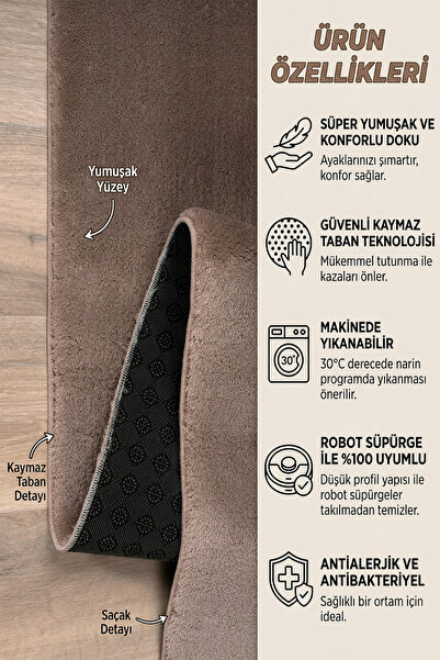 ALgorand Home Koyu Vizon Peluş Halı Robot Süpürgeye Uygun Kalın Yumuşak Oturma Odası Post Dokuma Halı