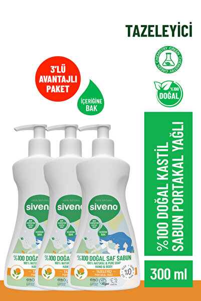 Siveno %100 Doğal Sıvı Kastil Sabun Portakal Yağlı Yoğun Nemlendirici Arındır...
