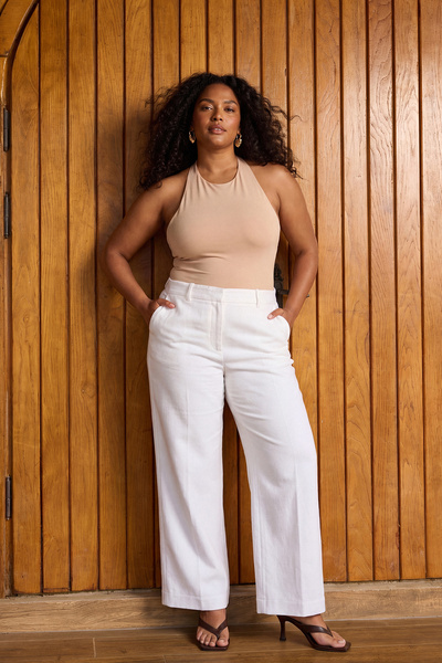 Trendyol Curve Παντελόνι Εκρού με λάστιχο στη μέση Γκαμπαρντίνα Υφαντό Ελαστι...