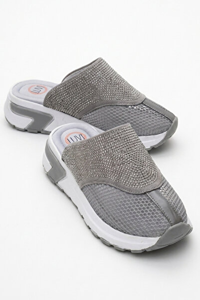 LuviShoes Γυναικείες παντόφλες GLEA Grey Stone Mesh Closed Toe
