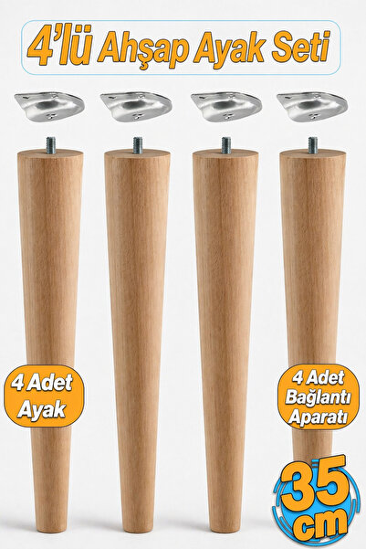 Badem10 4'lü Ahşap Sehpa Ayak Takımı 35 cm Zigon Puf Tabure Ayağı Masa Ayakla...