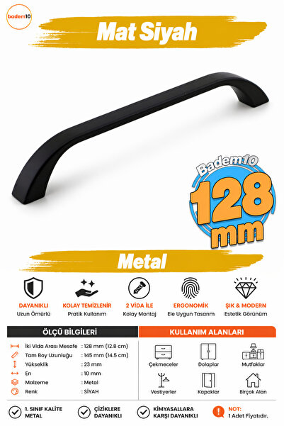 Badem10 Göksu 128 Mm Siyah Metal Mobilya Mutfak Çekmece Dolap Dolabı 12.8 Cm ...