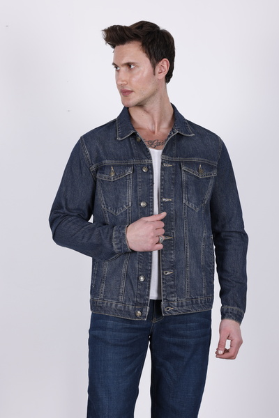 HLT JEANS Ανδρικό τζιν σκούρο μπλε - 100% βαμβάκι, τζιν μπουφάν με τσέπες και...