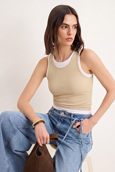 Συλλογή Trendyol Απαραίτητα για την Ντουλάπα - Μπεζ Διπλής στρώσης Εφαρμοστό/...